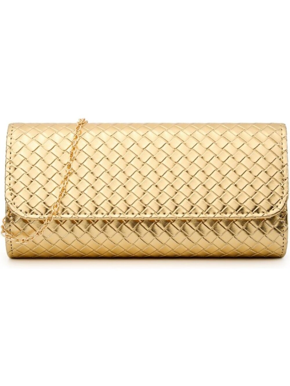 Women's Gold Woven Clutch Purse Pu Leather Wedding Party Crossbody Evening Bag
